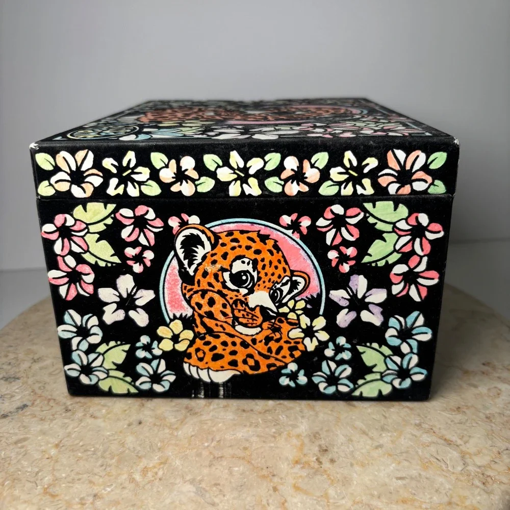 Lisa‎ Frank Hunter the Leopard Jewelry Box Small Black Tropical Floral Drawers